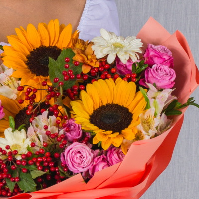 Школьный букет с подсолнухами "Дары осени" арт. 37964