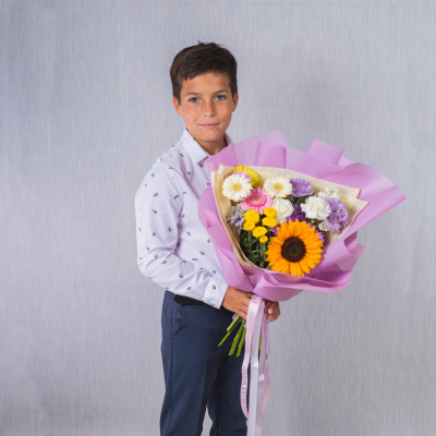 Букет в школу с подсолнухом "До свиданья, лето!" арт. 38164