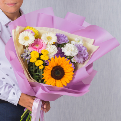 Букет в школу с подсолнухом "До свиданья, лето!" арт. 38164