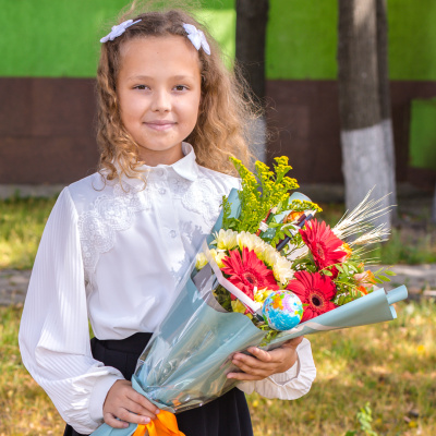 Букет "Осенний уют" с герберой, кустовой хризантемой и розой арт. 38376