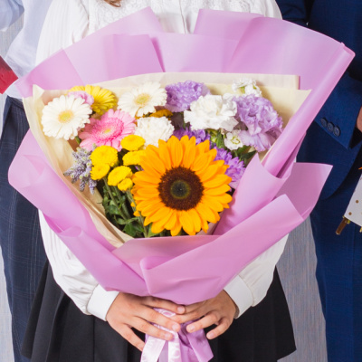 Букет в школу с подсолнухом "До свиданья, лето!" арт. 38164