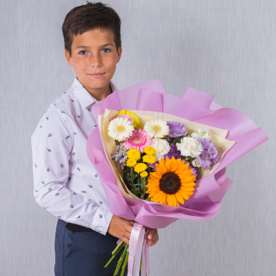 Букет в школу с подсолнухом "До свиданья, лето!" арт. 38164