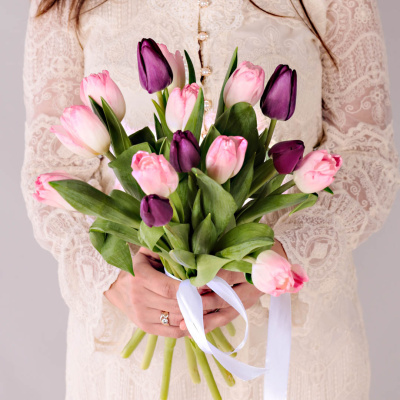 Тюльпаны розово-фиолетовый микс 15 шт. (без упаковки) арт. 28774