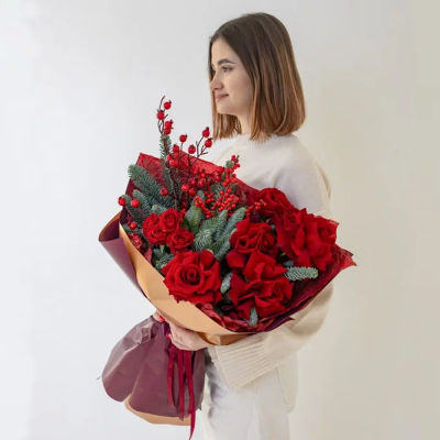 Букет "Французский поцелуй" из красных роз арт. 91396