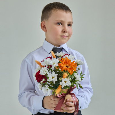 Школьный стакачик с герберой и хризантемой арт. 84328