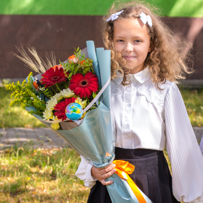 Букет "Осенний уют" с герберой, кустовой хризантемой и розой арт. 38376